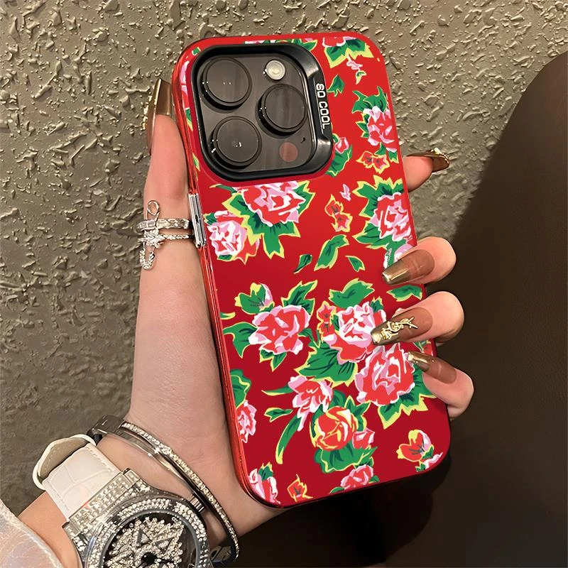 透明保护壳大花红苹果15大花布iphone大花袄小米14复古华为ma防摔