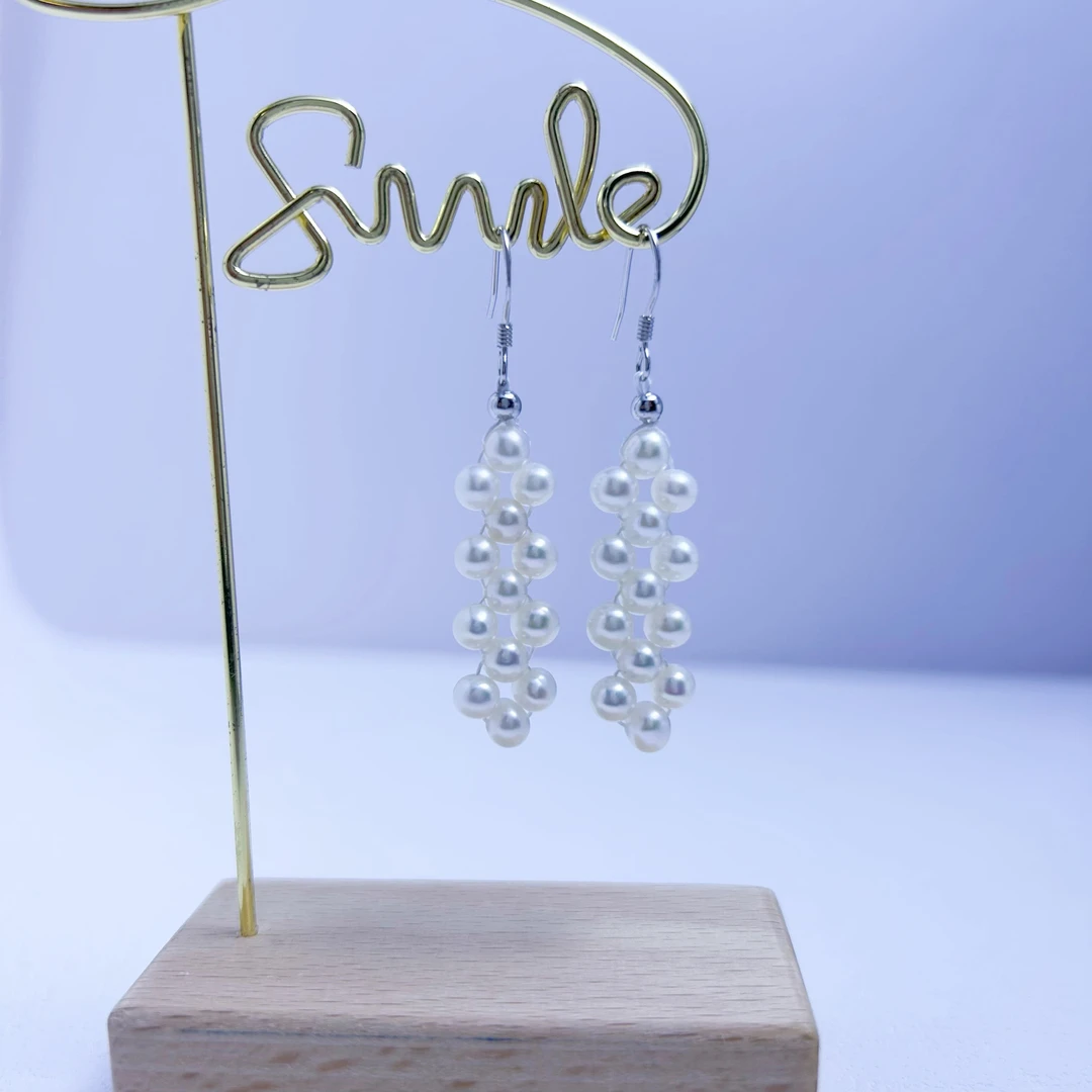 天然无核珍珠编制款耳钩 设计款编制流苏耳坠 S925银 4-5mm