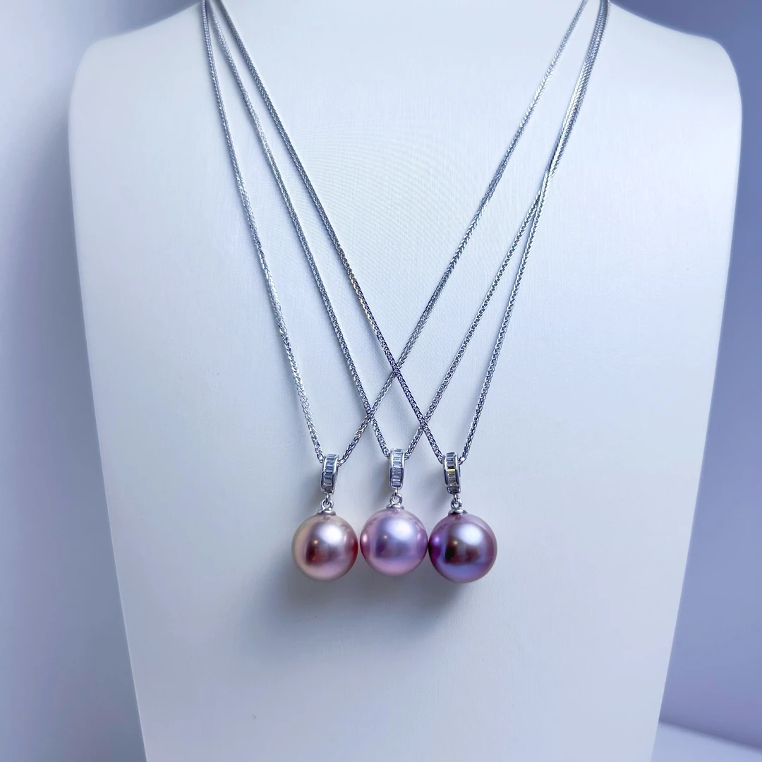 链子925银 彩色大龙珠正圆极光+50厘米银项链 时尚百搭12-13mm