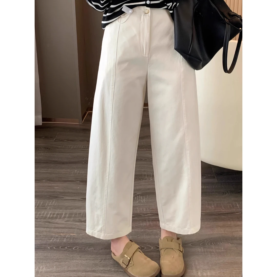 夏季薄款阔腿休闲裤女大码胖妹妹mm梨形身材高腰显瘦九分哈伦裤子