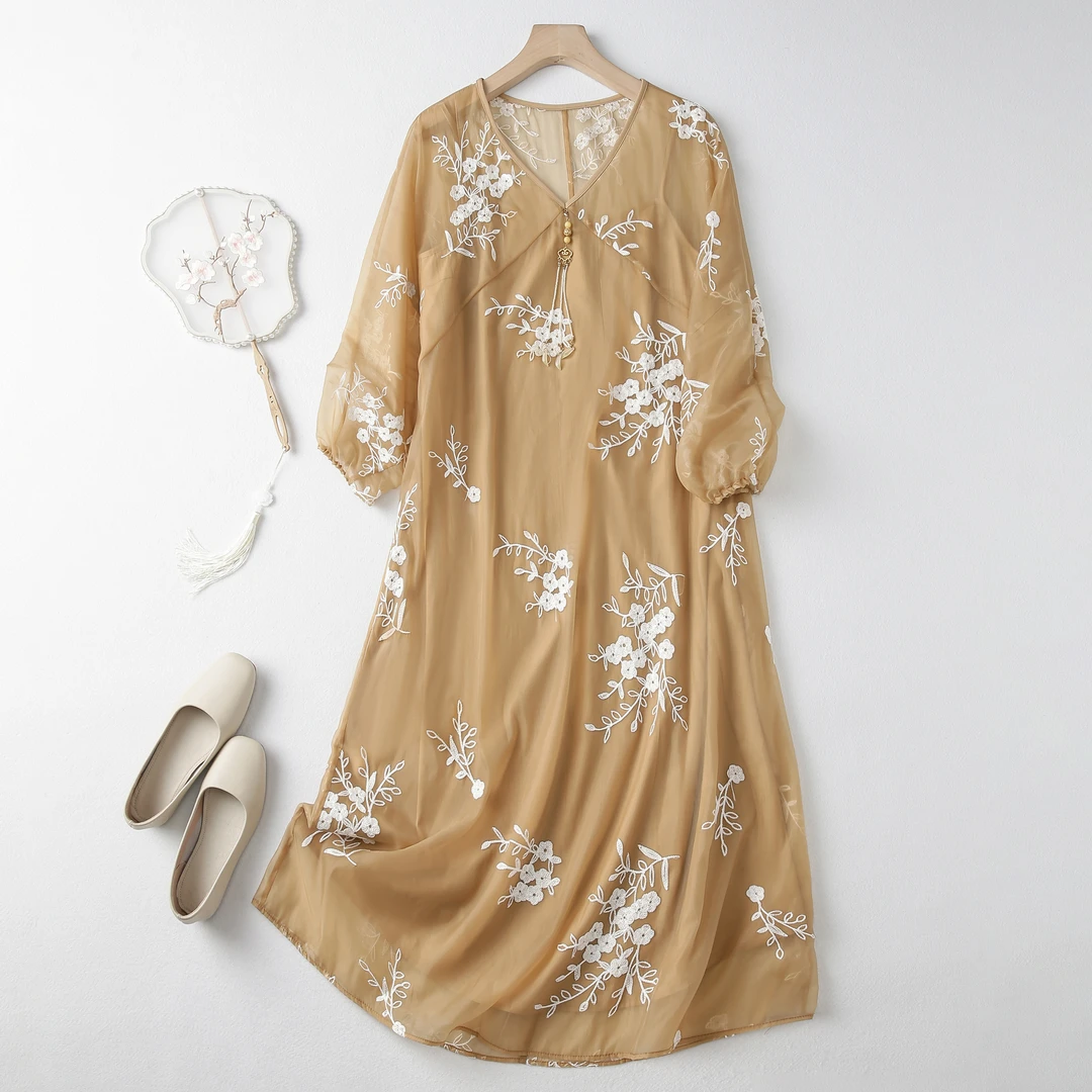 新中式国风连衣裙宽松连衣裙夏季复古禅意民国风女装连衣裙