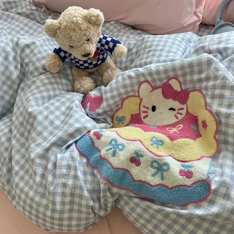 A类超柔新款纯色毛巾绣水洗棉四件套少女心可爱学生宿舍三件套