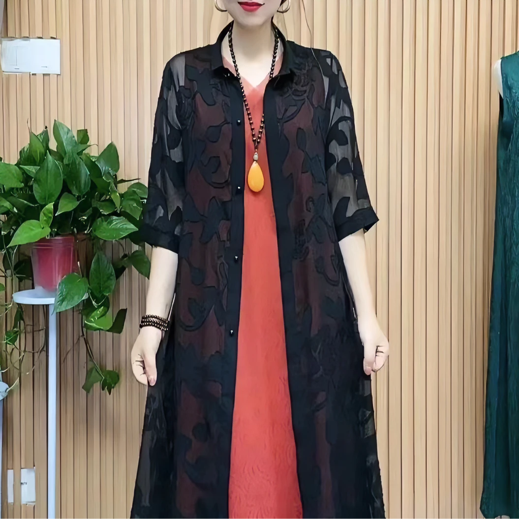 N149【锦悦】春夏宽松连衣裙中长款披肩百搭休闲薄款开衫大码女外披