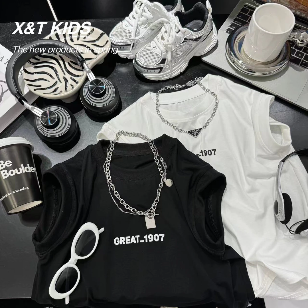 《清仓》1907潮男童无袖中大童T恤休闲儿童洋气上衣时尚