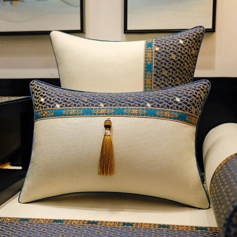 新中式抱枕简约客厅沙发棉麻靠垫腰枕办公室床头靠背靠枕靠包家用