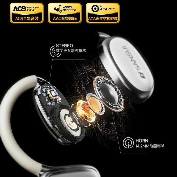 【旗舰防水】SANSUI新品TW98蓝牙耳机小云盒骨挂耳不入耳运动跑步噪