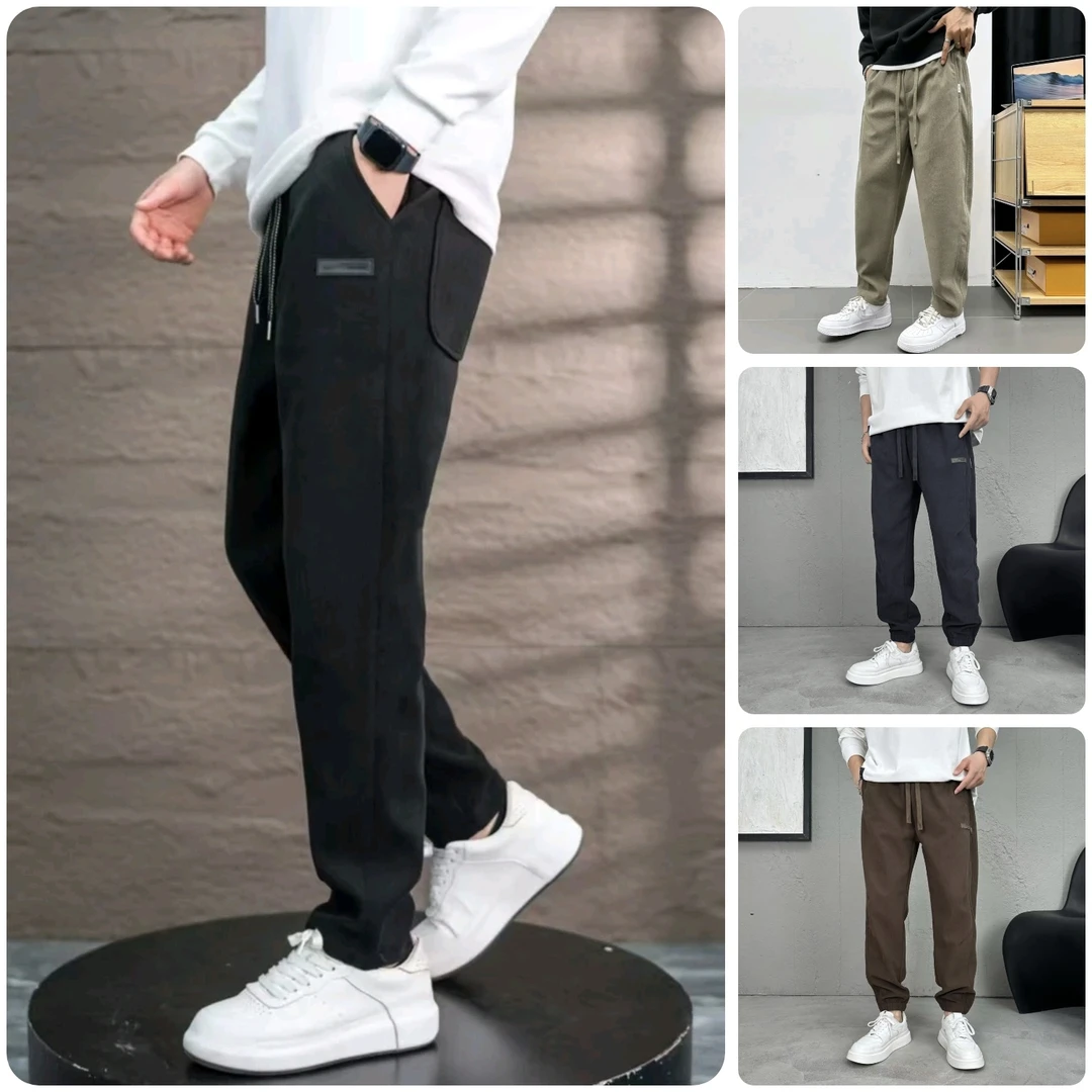 春秋薄款男士博澳绒宽松束口直筒纯色简约条绒时尚百搭休闲长裤