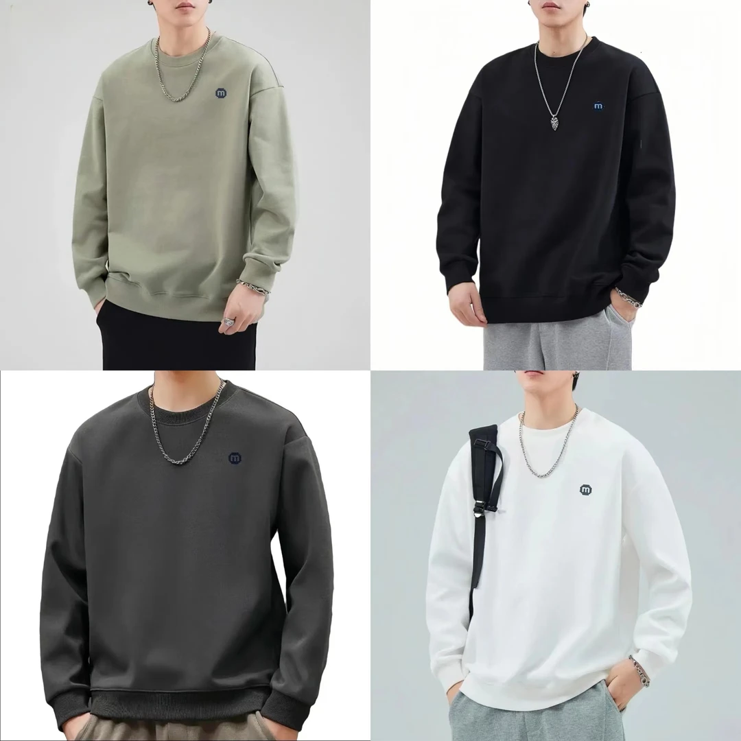 88821#圆领大码套头秋季简约百搭纯色宽松休闲男装上衣长袖卫衣