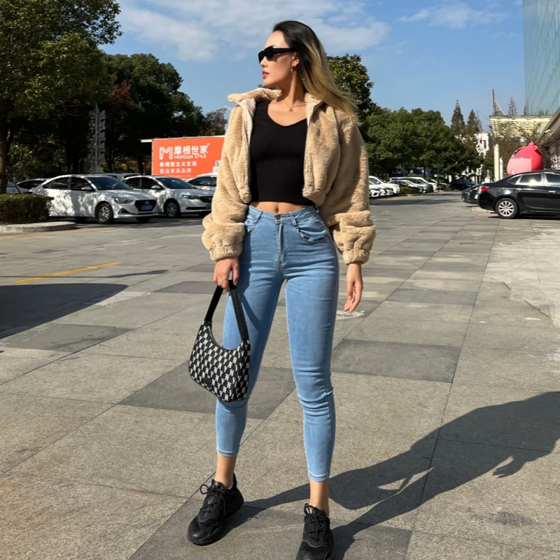 Reyna小个子牛仔裤女 健身小姐姐显臀复古薄款可外穿松紧七分裤潮