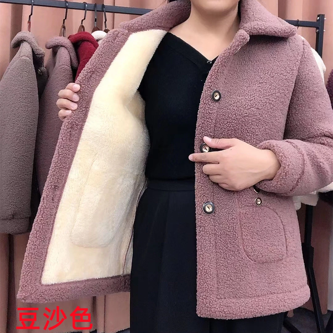 新款双扣加绒羊羔毛外套