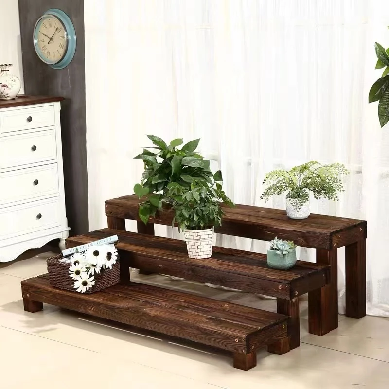 优质防腐木花架阳台多层阶梯落地式花盆架实木加固适用户外花盆架