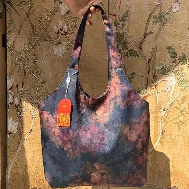 【新中式单肩包】香云玫瑰提花老料女士重工拉链高端提花手工包复古