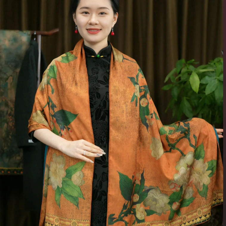 【梨花漫】香云花萝优雅风70x180cm中国风暗纹提花长巾高端秋冬保暖