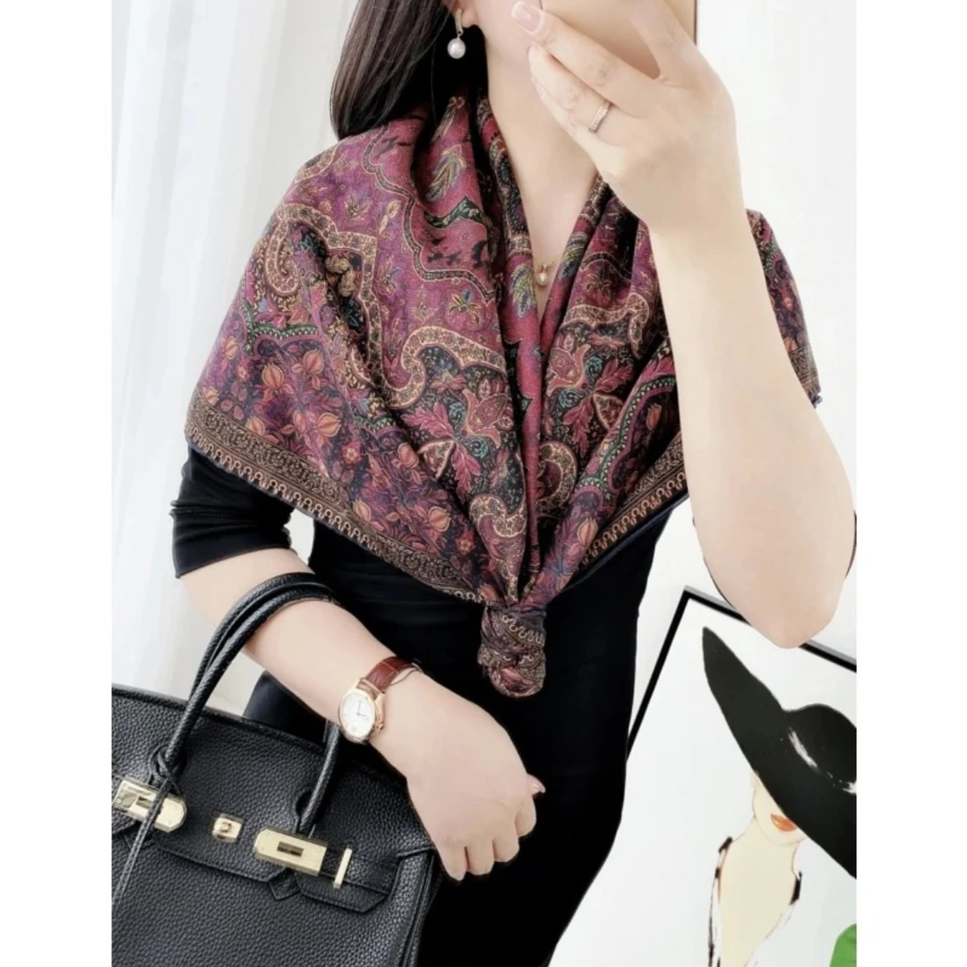 泸沽湖｜香云140方巾时尚百搭保暖印花复古加厚秋冬冬季高档