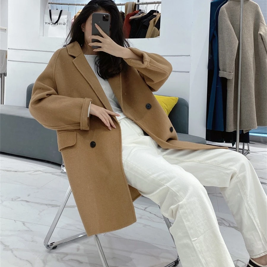 徐大可家双面呢羊毛外套中长款韩版宽松百搭大衣高端羊毛外套