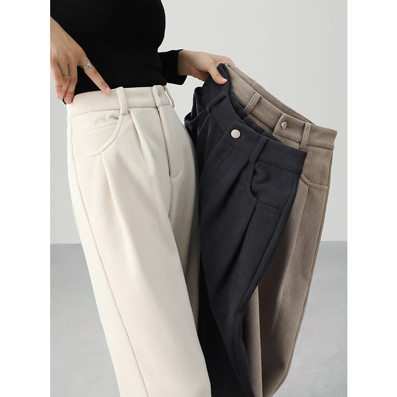 【嬉皮少女】三色高弹2024新款冬季加绒垂感宽松直筒糯米裤16036