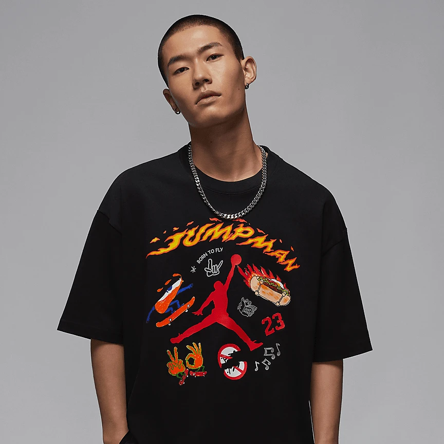 【NK/就近门店发货】NIKE耐克男子AJ火焰logo短T恤黑色HJ3965-010