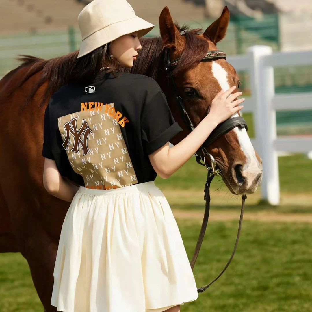 MLB波普老花T恤运动休闲短袖宽松时尚潮流夏 3ATSM0443