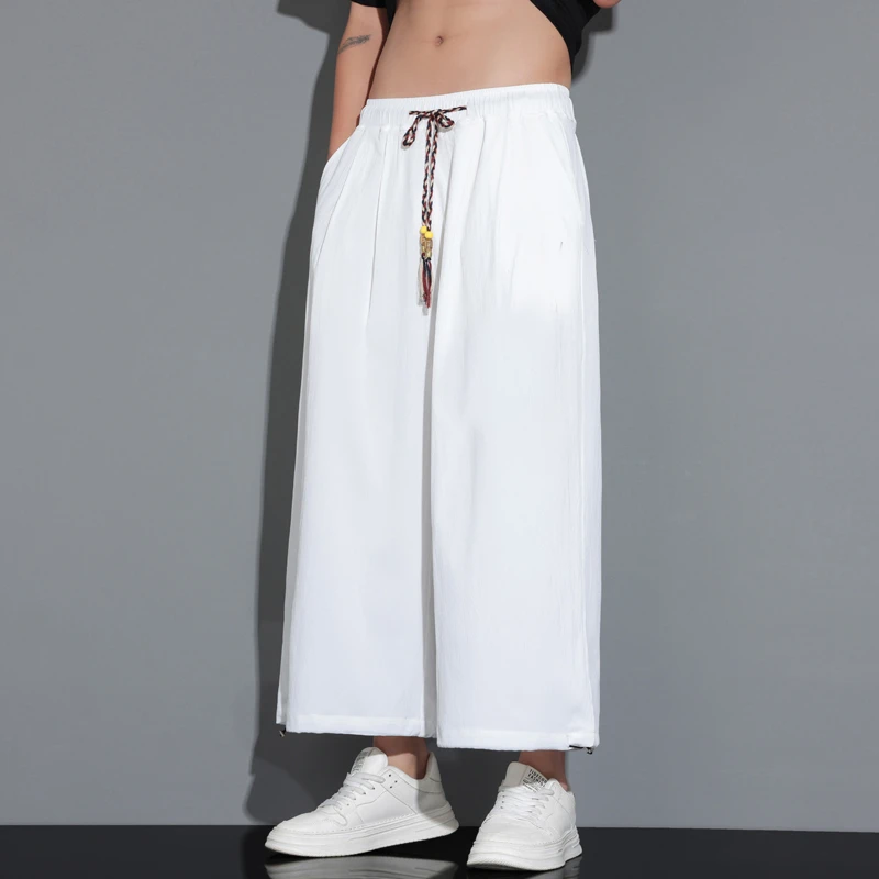 九分裤男中国风夏季薄款冰丝直筒裤复古风宽松阔腿裤大码休闲裤子