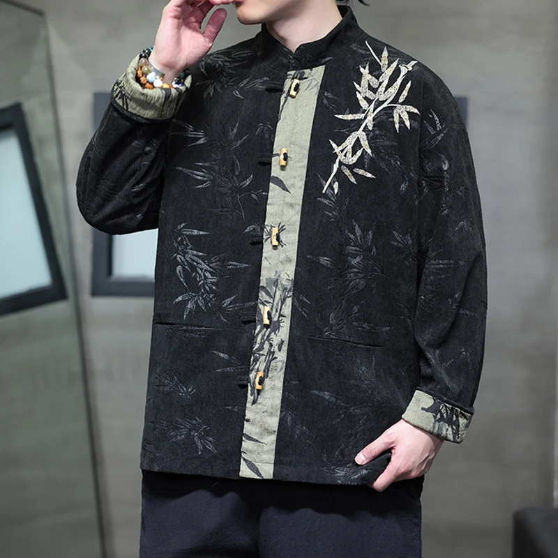 灯芯绒外套男士春秋款中国风盘扣刺绣新中式男装汉服国潮唐装夹克