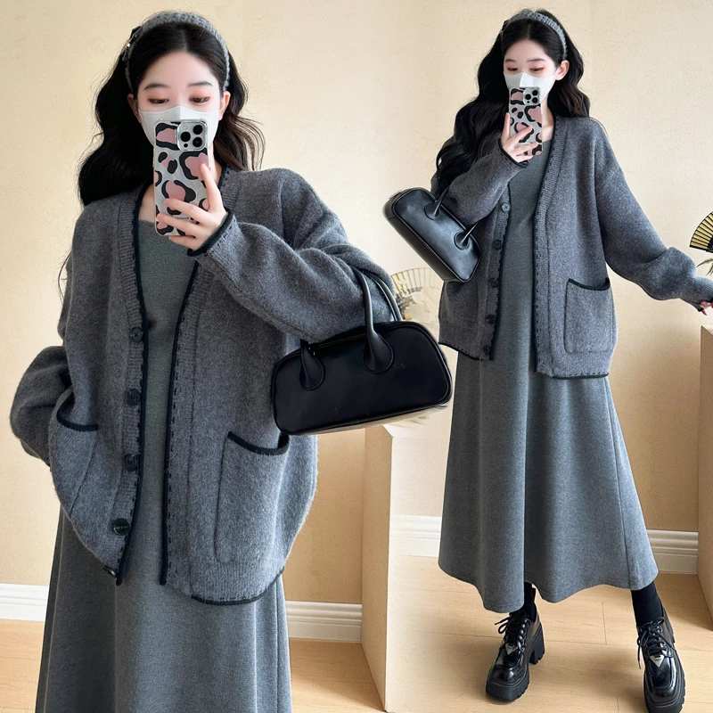 2024秋冬新款孕妇装韩版时尚高级感减龄外套休闲宽松针织套装