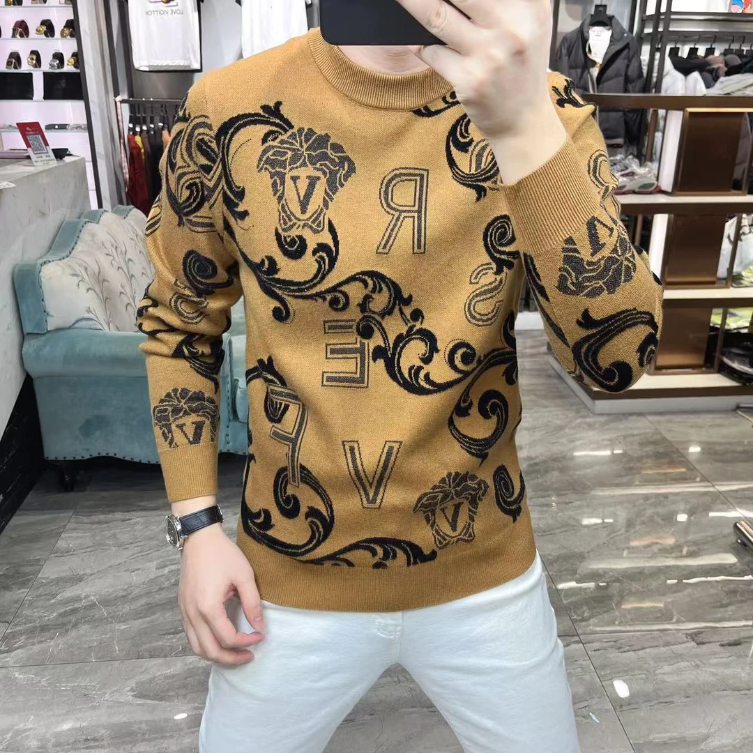 【断码特价】加厚针织衫男圆领伊力绒高端提花轻奢时尚男装潮6603