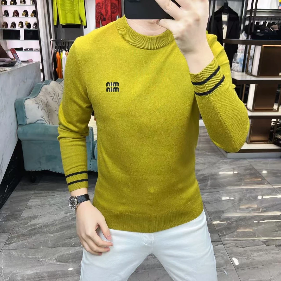 【断码特价】加绒加厚针织衫男款简约毛衣刺绣字母轻奢高端欧货修身