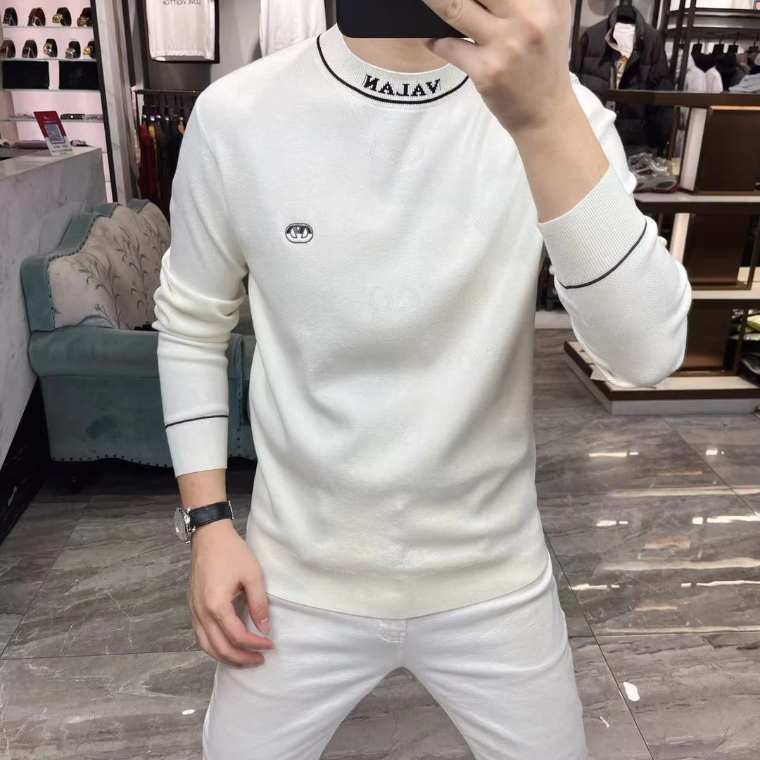 2024冬季新款针织衫男百搭欧货领口字母刺绣镂空轻奢男装实体爆款