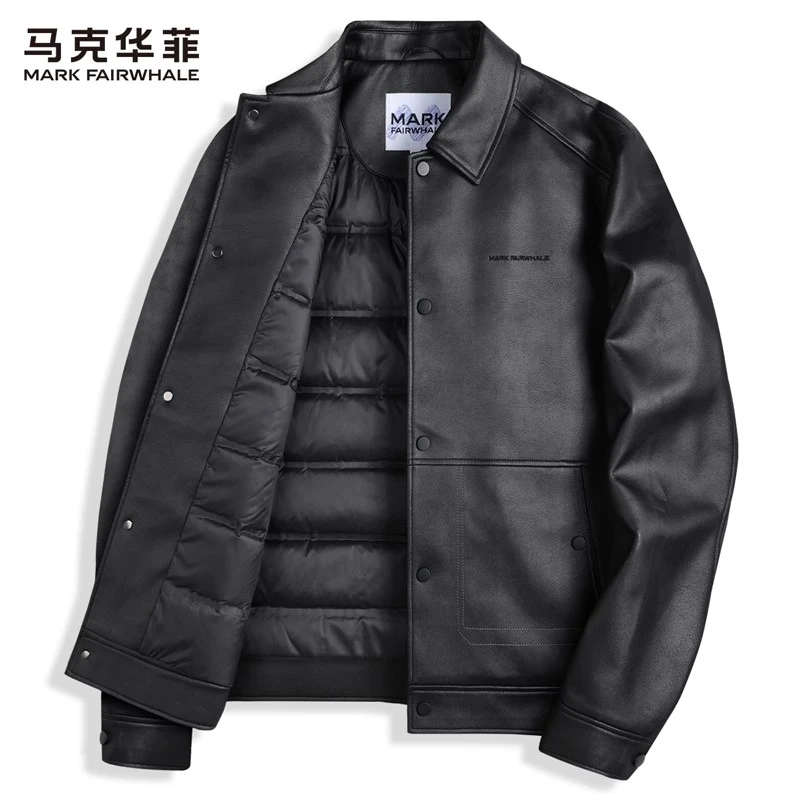 【鹅绒内胆】马克华菲翻领羽绒服男2025冬季新款仿麂皮保暖夹克外套