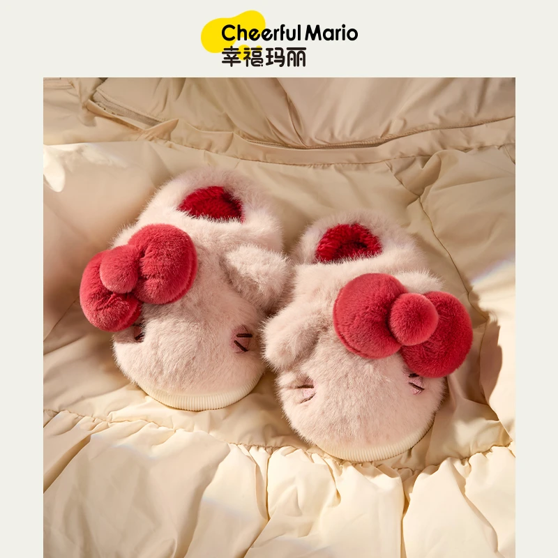 猫咪女童棉拖鞋冬季家居毛拖鞋宝宝室内可爱公主儿童拖鞋2024新款
