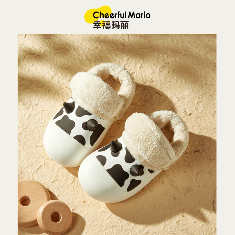 儿童棉拖鞋防水男童室内宝宝家居防滑拆卸毛毛鞋包跟女孩儿童拖鞋
