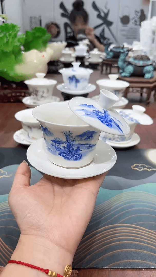 【闪购商品】小号蓝色山里人家马蹄盖碗