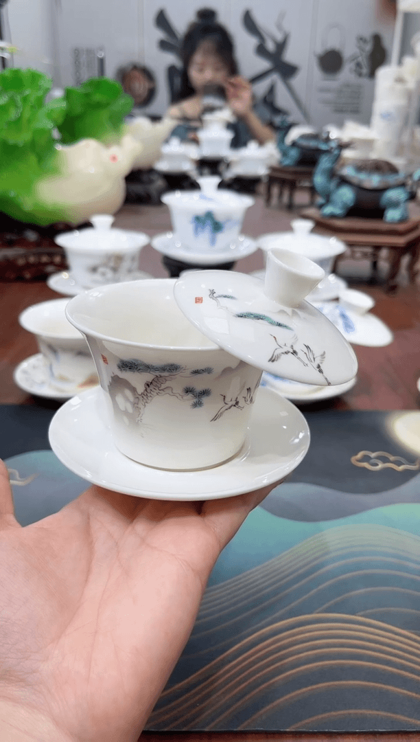 【闪购商品】小号马蹄仙鹤悬停单盖碗