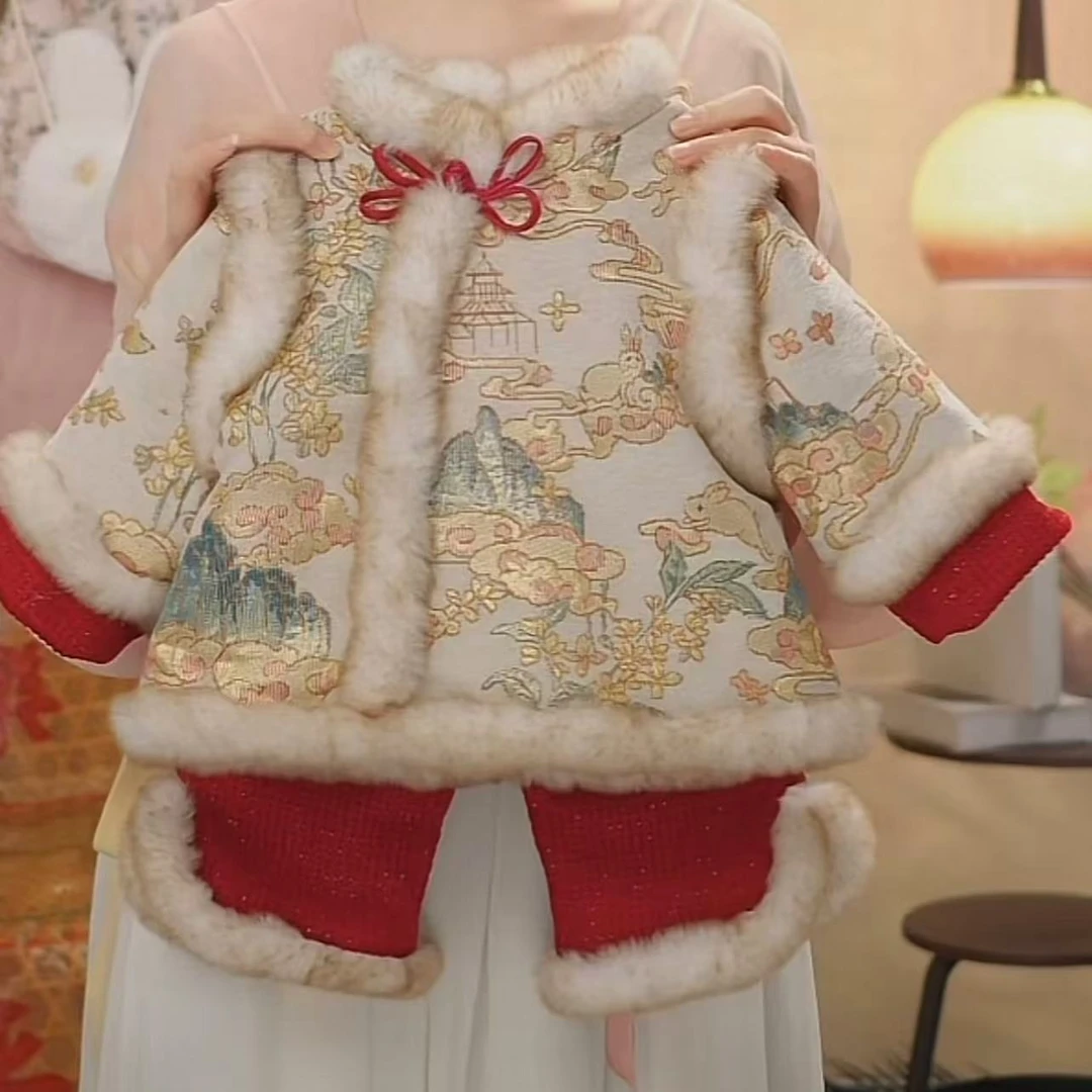 现货【金宫玉兔】女童汉服套装秋冬儿童国风唐装小童汉服宝宝拜年服