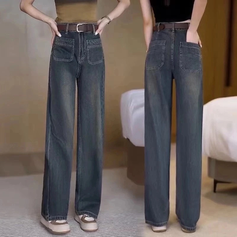 送腰带（加绒/单款）水泥灰宽松加绒高腰阔腿裤显瘦拖地裤大码百搭