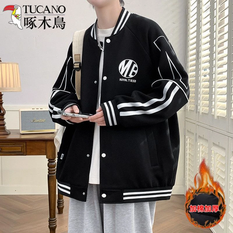 啄木鸟美式棒球服男秋冬新款潮学生青少年外套宽松帅气棒球服夹克