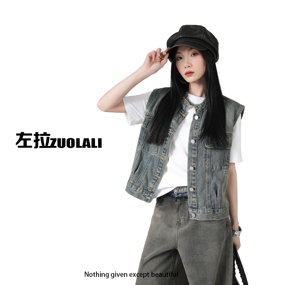 ZUOLALI/左拉励 ‘牛仔很忙’ 时尚复古宽松牛仔背心马甲