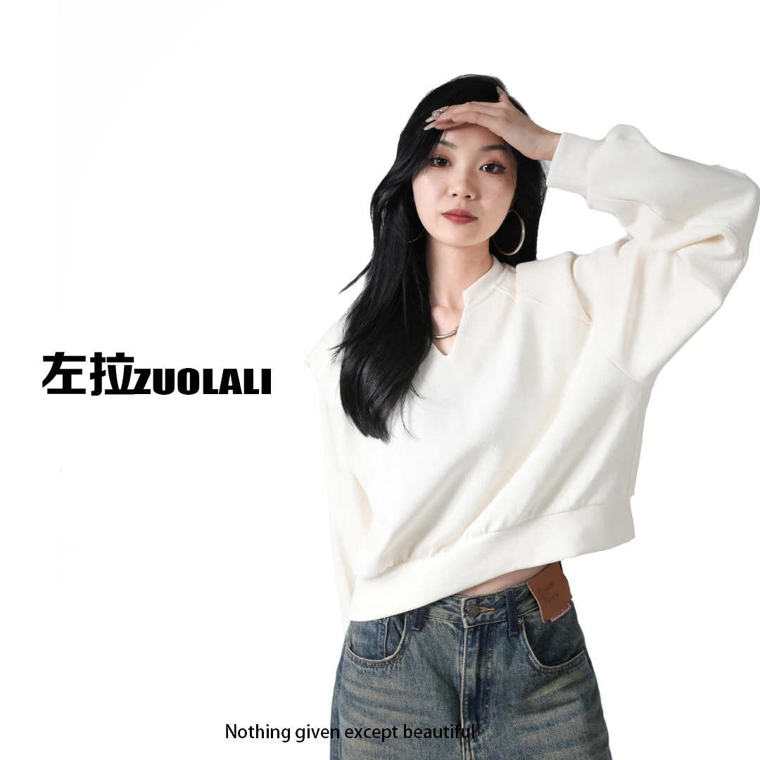 【元旦大促】‘V领链条’ 春夏季新款时尚韩版圆领百搭短款长袖卫衣