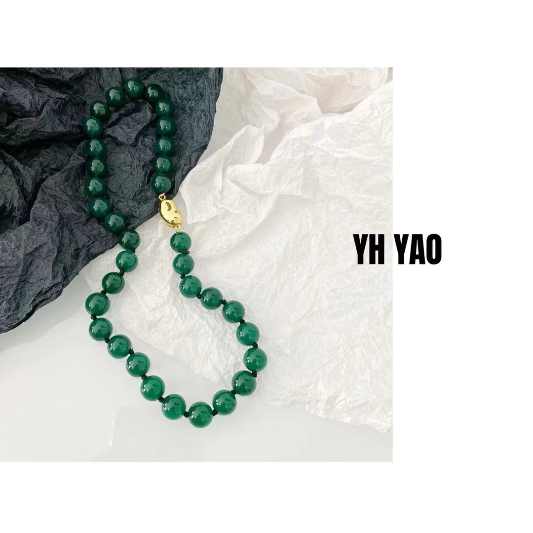 YH·YAO/姚雨何 吊坠925银莫桑石 百搭气质时尚手工复古绿色项链