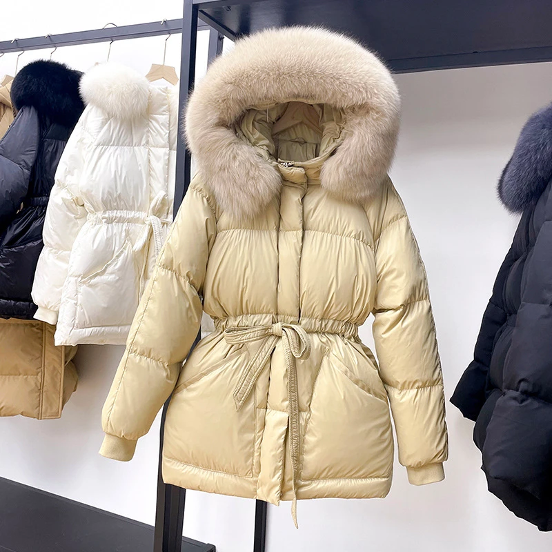 2022年新款羽绒服女短款反季清仓收腰大毛领白鸭绒加厚冬外套批发