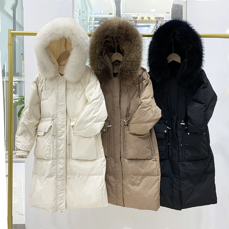 林木飞羽绒服女中长款2022新款秋冬季爆款时尚白鸭绒连帽加厚外套