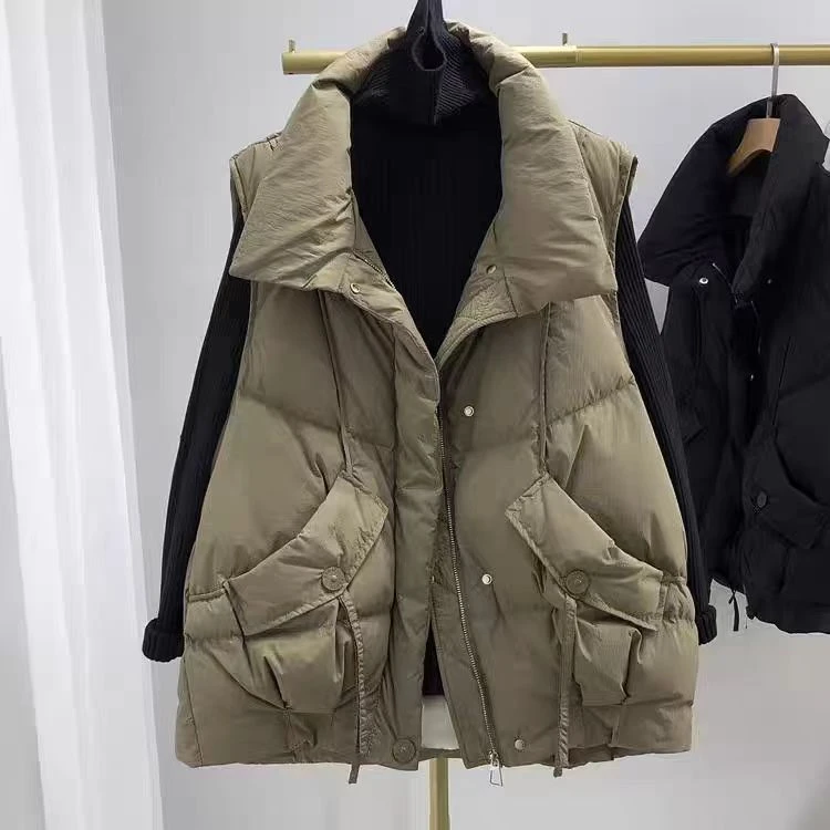 2024加厚飘带立领百搭羽绒马甲女小个子洋气时髦坎肩背心马夹新款