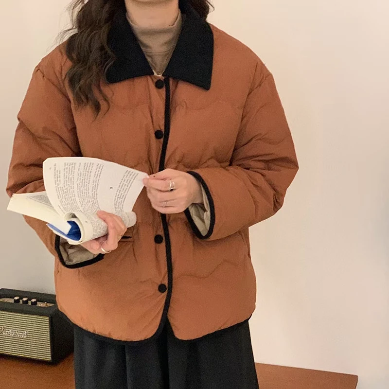 小香风羽绒服女批发2022冬季新款韩版灯芯绒领保暖白鸭绒气质外套