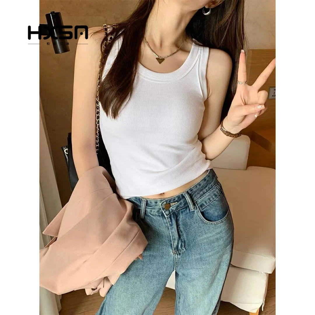 （现）HXSM「夏日心情」夏季新款韩版外穿简约纯色百搭圆领短袖BX07