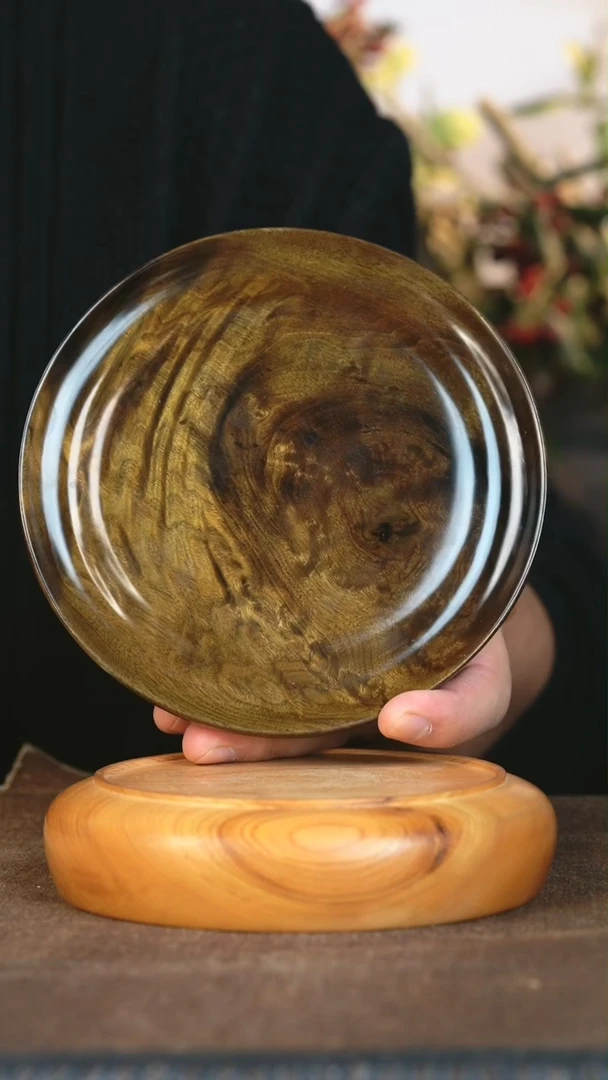 【闪购商品】金丝楠木木雕阴沉料满花纹手工圆壶承盘2