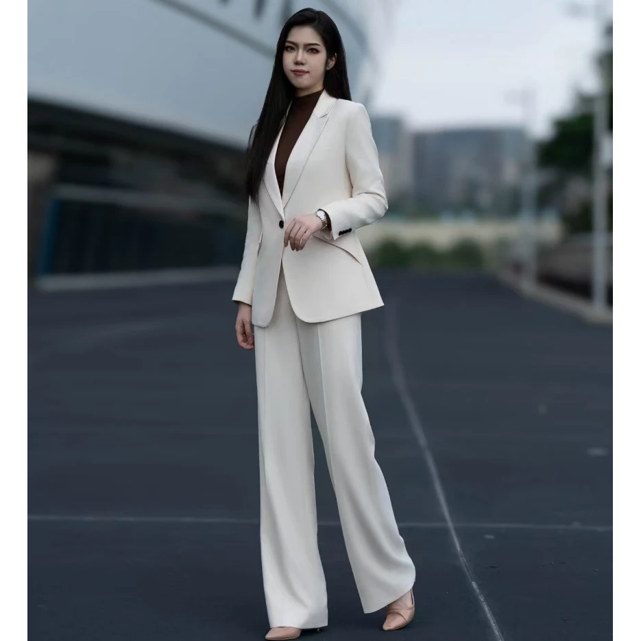 杏白色春秋款显瘦气质职业女装办公室高级感气质百搭西装女套装