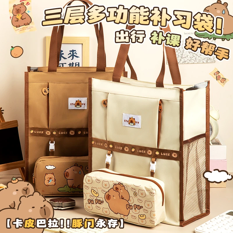卡皮巴拉补习袋手提袋拎书袋学生用补习包文件袋帆布美术袋补习班