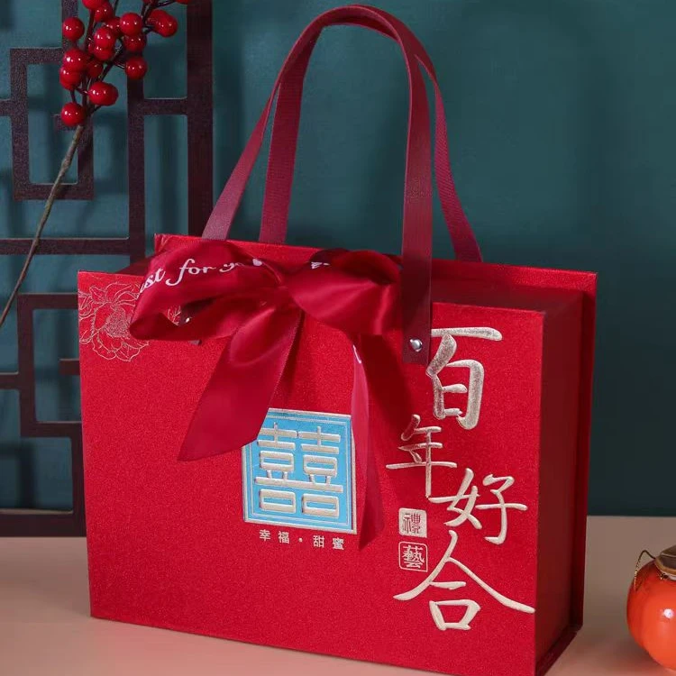 新款国潮翻盖回礼礼盒 大号婚庆寿宴乔迁手提伴手礼礼盒