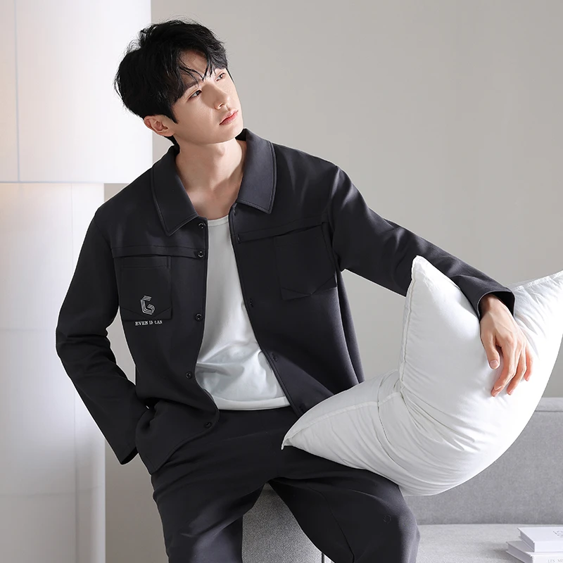 檀蝶春秋款男士睡衣套装家居服2025新款秋天可外穿长袖长裤两件套