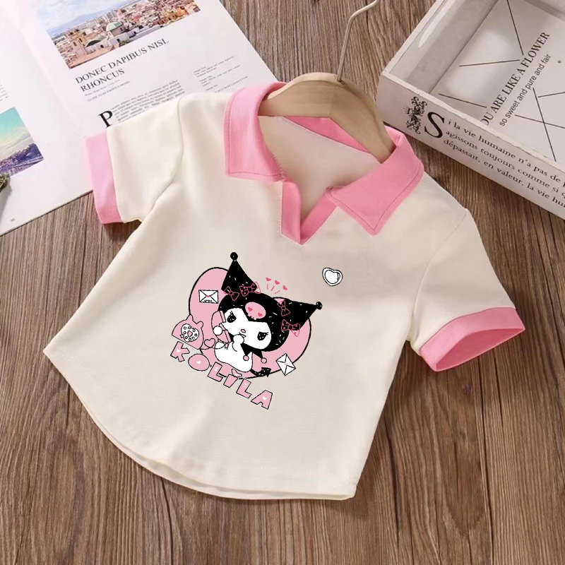 纯棉女童装POLO衫2024夏季儿童宝宝卡通洋气印花短袖T恤半袖上衣